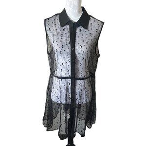 Hot Topic Women's Black Sheer Goth Moon Print Nylon Large
